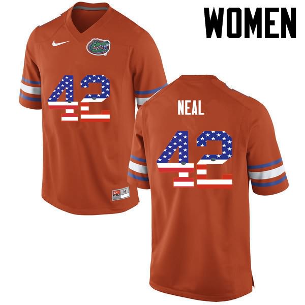 Women's NCAA Florida Gators Keanu Neal #42 Stitched Authentic USA Flag Fashion Nike Orange College Football Jersey MIP7665PM